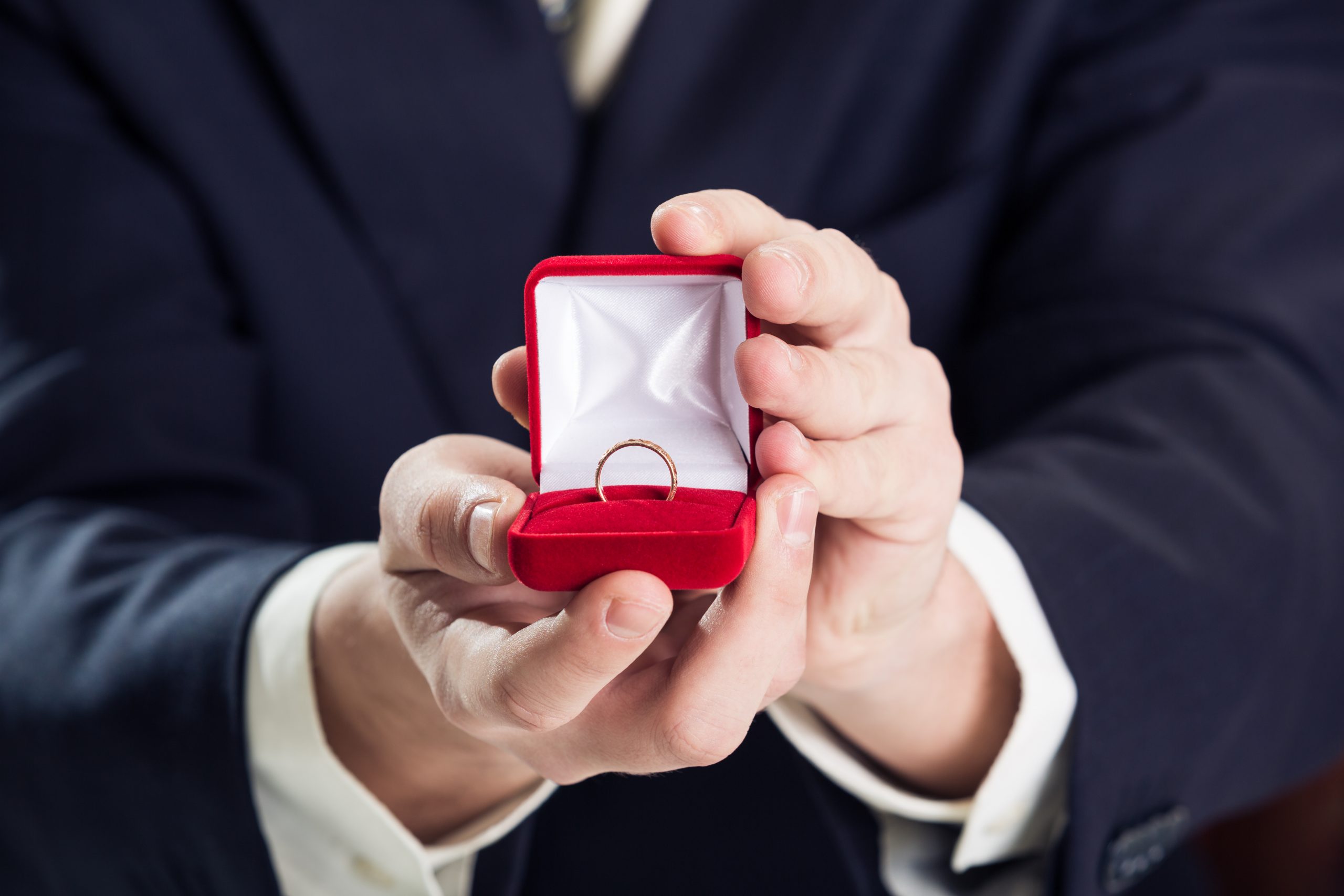 man proposing to a woman with an engagement ring