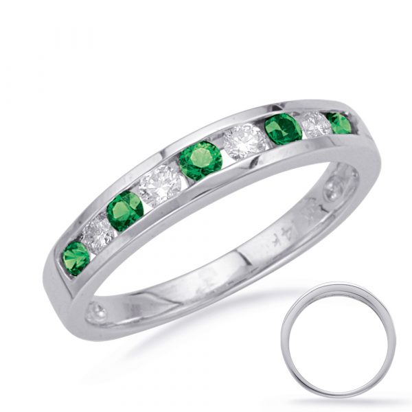 White Gold Emerald & Diamond Band