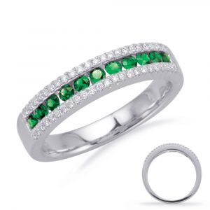 White Gold Emerald & Diamond Band