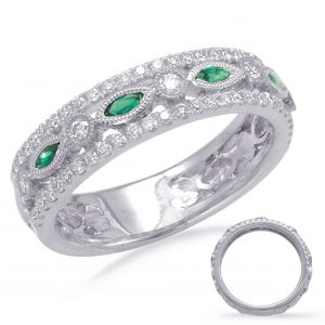 Emeralds & Diamond Wedding Band