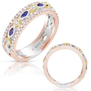 Sapphire & Tri Color Wedding Band