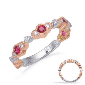 Rose & White Gold Ruby & Diamond Band