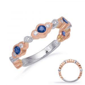 Rose & White Gold Sapp & Diamond Band