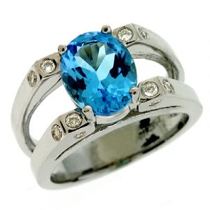 Blue Ttopaz & Diamond Ring