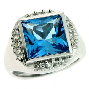 Blue Topaz. & Diamond Ring