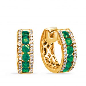 25llow Gold Emerald & Diamond Huggie