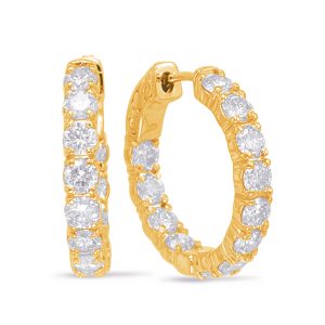 Yellow Gold Hoop Earring- 4 Prongs