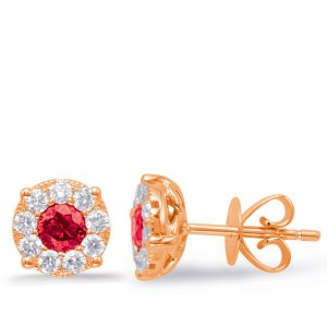 Rose Gold Ruby & Diamond Earring