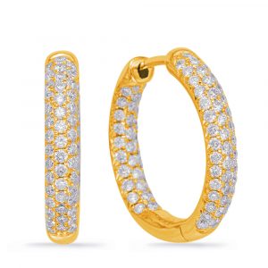 Yellow Gold Hoop Earring Pave