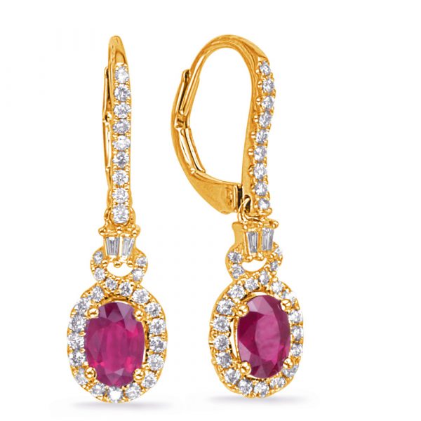 Yellow Gold Ruby & Diamond Earring