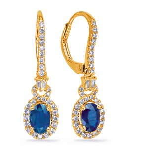 Yellow Gold Sapphire & Diamond Earring