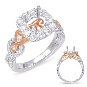 Rose & White Gold Halo Engagement Ring