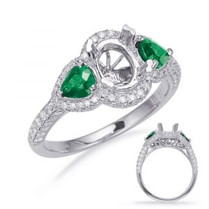 White Gold Emerald & Diamond Eng Ring