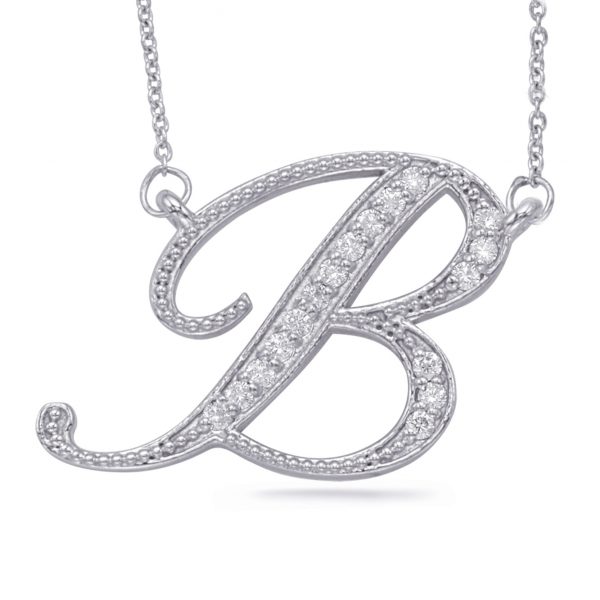 White Gold Diamond Initial B Pendant