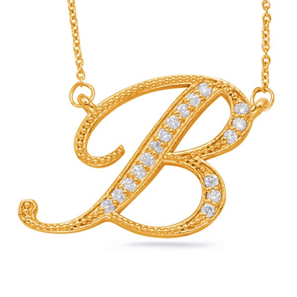 Yellow Gold Diamond Initial B Pendant