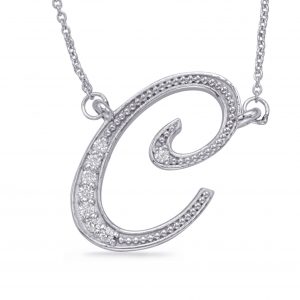 White Gold Diamond Initial C Pendant