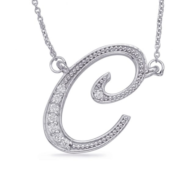 White Gold Diamond Initial C Pendant