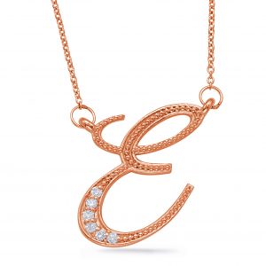 Rose Gold Diamond Initial E Pendant