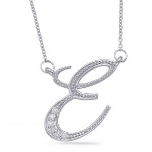 White Gold Diamond Initial E Pendant