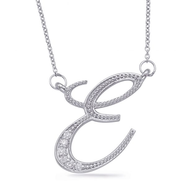 White Gold Diamond Initial E Pendant