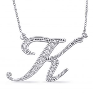 White Gold Diamond Initial K Pendant