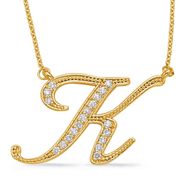 Yellow Gold Diamond Initial K Pendant