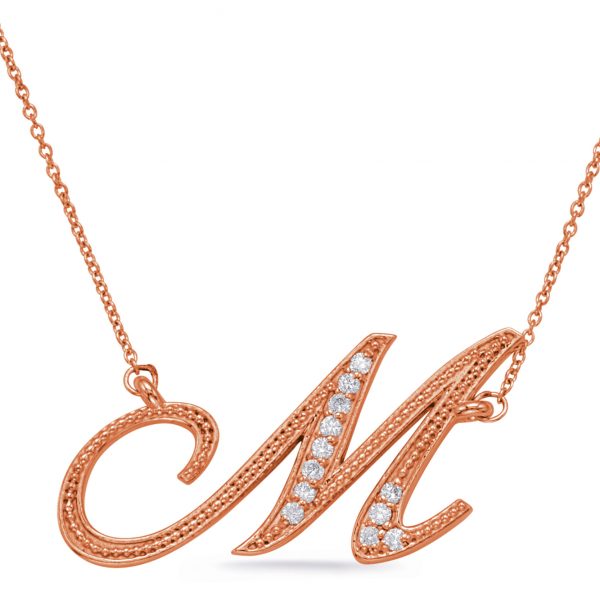 Rose Gold Diamond Initial M Pendant