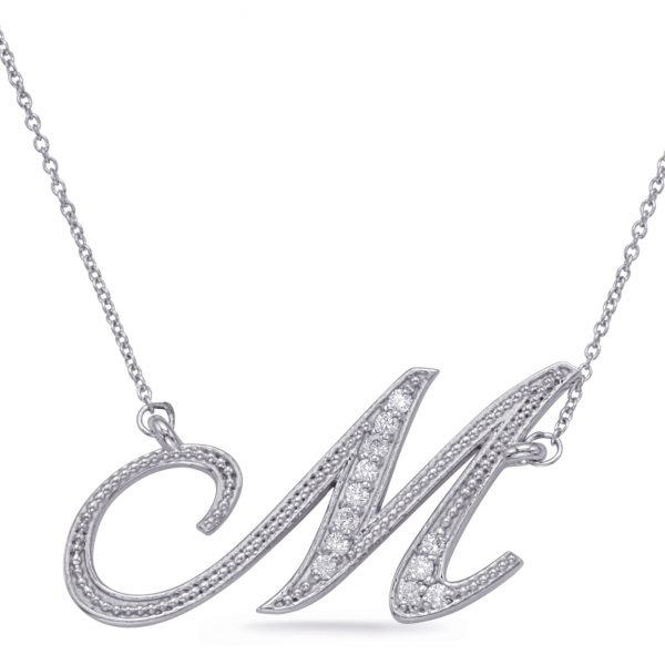 White Gold Diamond Initial M Pendant