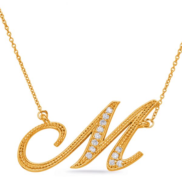 Yellow Gold Diamond Initial M Pendant