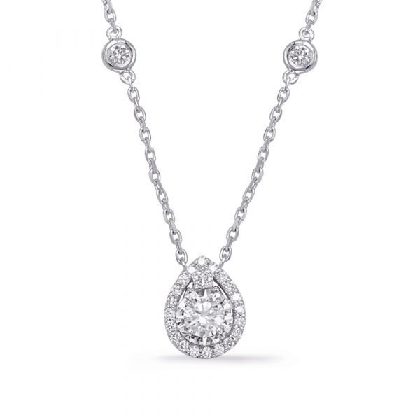 White Gold Halo Diamond By The Yard Neck