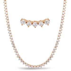 Rose Gold Three Prong Riviera Necklace