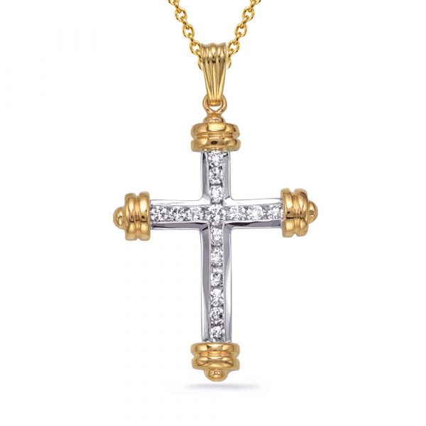 Two Tone Diamond Cross Pendant