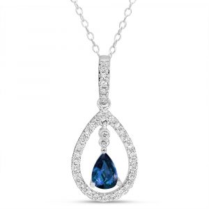 White Gold Sapphire & Diamond Pendant