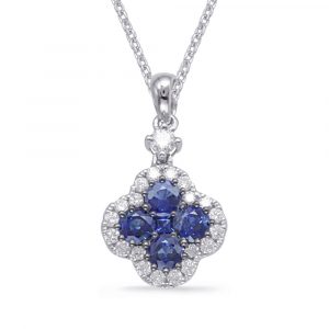 White Gold Sapphire & Diamond Pendant