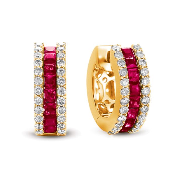 Yellow Gold Ruby & Diamond Earring