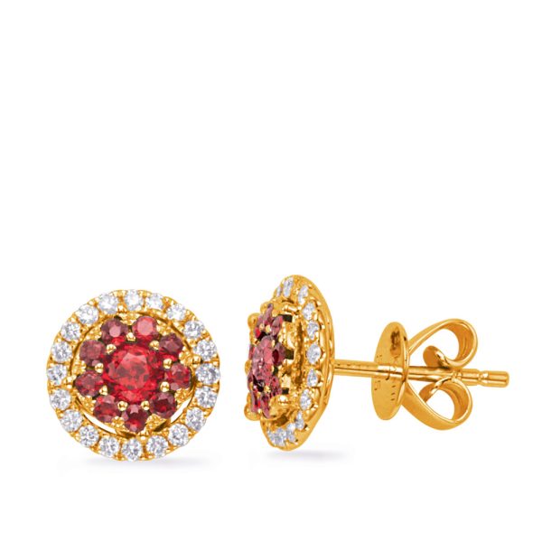 Yellow Gold Ruby & Diamond Earring