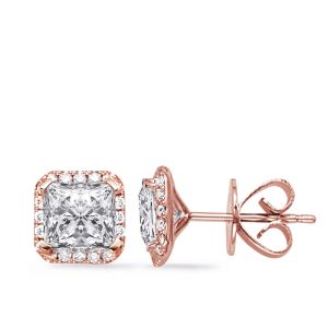 Rose Gold  Four Prong Princess Earring