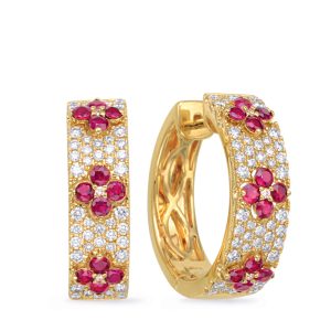 Yellow Gold Diamond & Ruby Earring