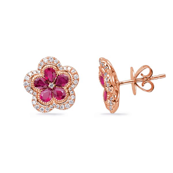 Rose Gold Diamond & Ruby Earring