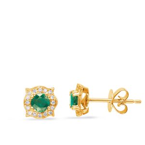 Yellow Gold Diamond & Emerald Earring