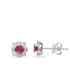 White Gold Diamond & Ruby Earring