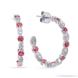 White  Gold Diamond & Ruby Earring