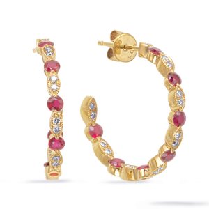 Yellow Gold Diamond & Ruby Earring