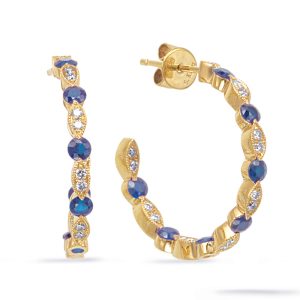 Yellow  Gold Diamond & Sapphire Earring