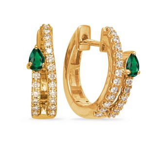 Yellow Gold Diamond & Emerald Hoop Earr