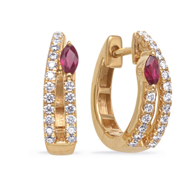 Yellow Gold & Diamond Ruby Hoop Earring