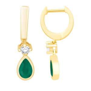 Yellow Gold Diamond & Emerald  Earring