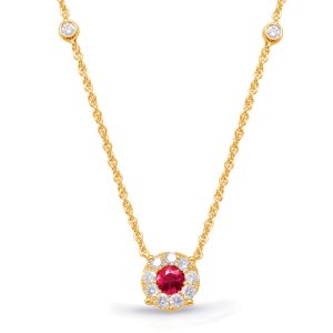 Yellow Gold Diamond & Ruby Necklace