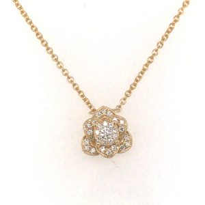 Yellow Gold Diamond Flower Necklace