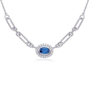 White Gold Diamond & Sapphire Necklace